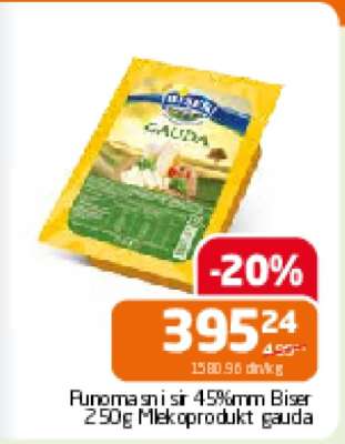 Punomasni sir 45%mm Biser 250g Mlekoprodukt gauda