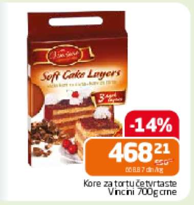 Kore za tortu četvrtaste Vincini 700 gr