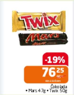 Čokolada Mars 47g, Twix 50g