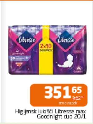 Higijenski ulošci Libresse max Goodnight duo 20/1