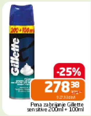 Pena za brijanje Gillette sensitive 200ml + 100ml