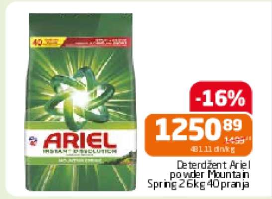Deterdžent Ariel powder Mountain spring 2.6kg 40 pranja