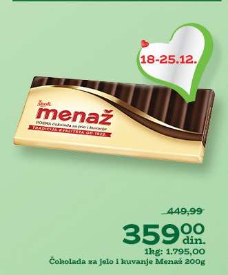 Čokolada za jelo i kuvanje Menaž 200g