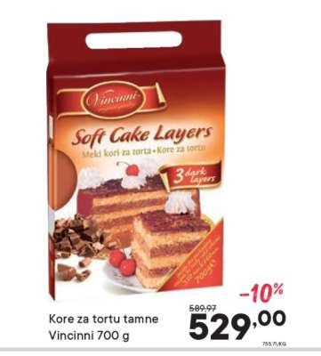 Kore za tortu tamne Vincinni 700 g