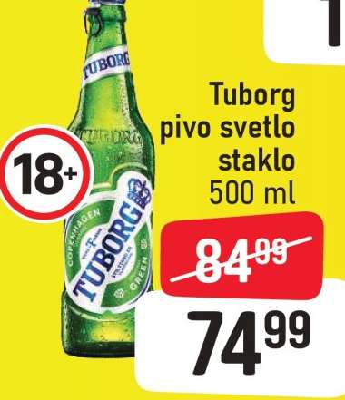 Tuborg pivo svetlo staklo 500 ml