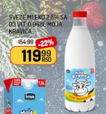 SVEŽE MLEKO 2.8% SA D3 VIT 0.968L MOJA KRAVICA