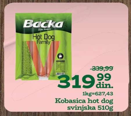 Kobasica hot dog svinjska 510g