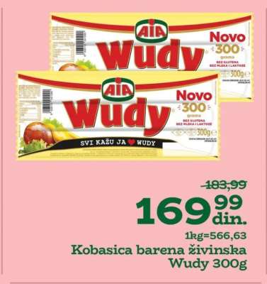 Kobasica barena živinska Wudy, 300g