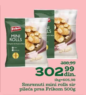 Smrznuti mini rolls sir pileća prsa Frikom 500g
