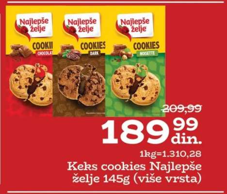 Keks cookies Najlepše želje 145g (više vrsta)