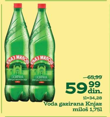 VODA GAZIRANA KNJAZ MILOŠ 1,75L
