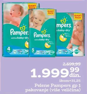 Pelene pampers gp 1 pakovanje (više veličina)