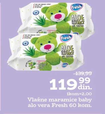 Vlažne maramice baby alo vera Fresh 60 kom.