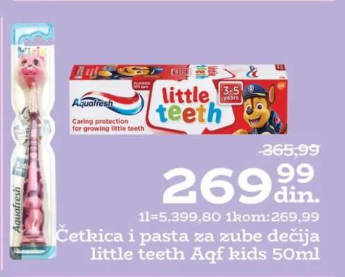 Četkica i pasta za zube dečija little teeth Aqf kids 50ml