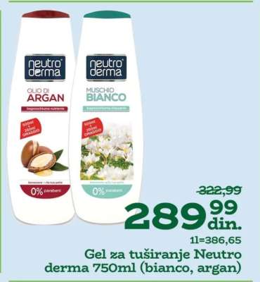 Gel za tuširanje Neutro derma 750ml (bianco, argan)
