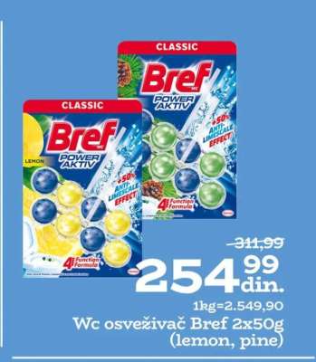 Wc osveživač Bref 2x50g (lemon, pine)