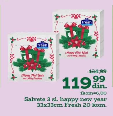 Salvete 3 sl. happy new year 33x33cm Fresh 20 kom.