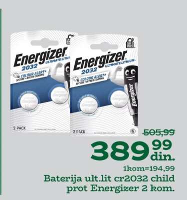 Baterija ult.lit cr2032 child prot Energizer 2 kom.