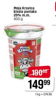 Moja Kravica kisela pavlaka 20% m.m.