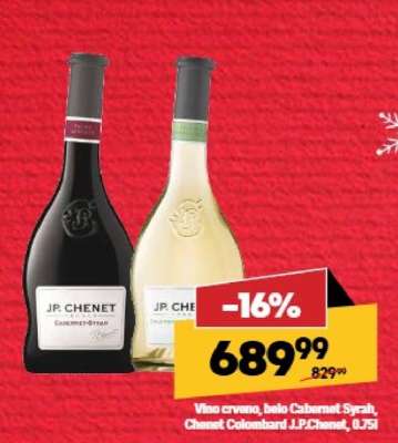 Vino crveno, belo Cabernet Syrah, Chenet Colombard J.P.Chenet, 0.75l