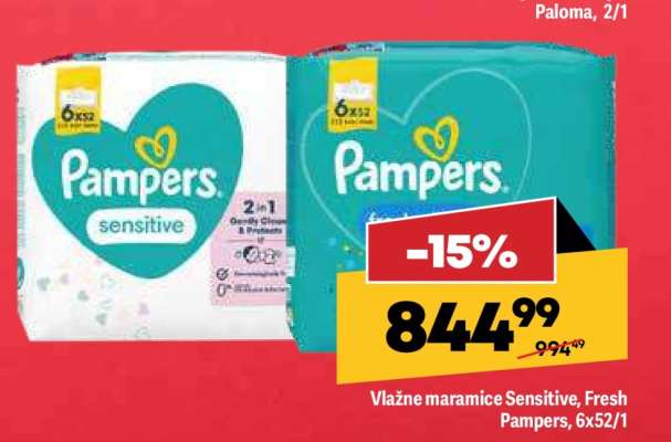 Vlažne maramice Sensitive, Fresh Pampers, 6x52/1