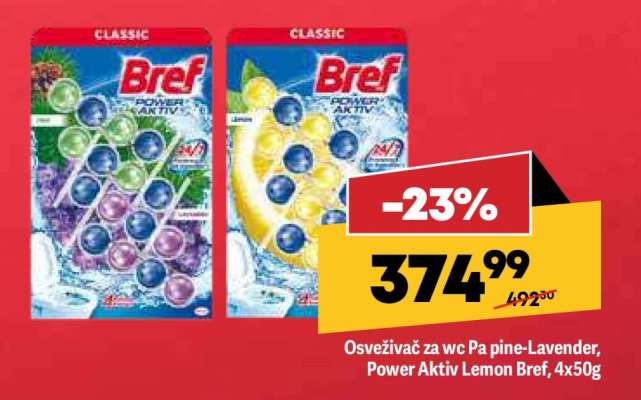 Osveživač za wc Pa pine-Lavender, Power Aktiv Lemon Bref, 4x50g