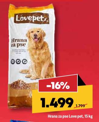 Hrana za pse Love pet, 15 kg