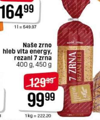 Naše zrno hleb vlta energy, rezani 7 zrna