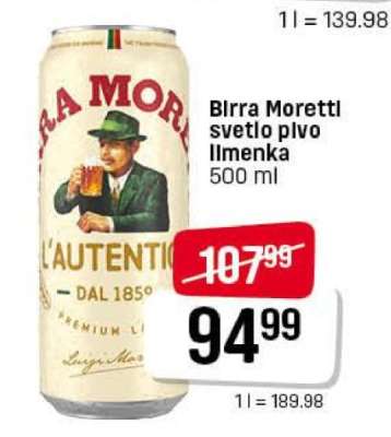 Birra Moretti světlé pivo