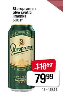 Staropramen pivo svetlo limenka