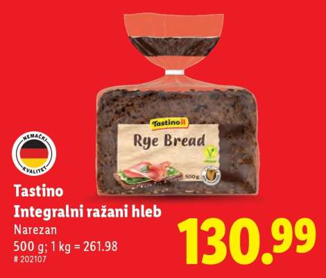 Tastino Integralni ražani hleb