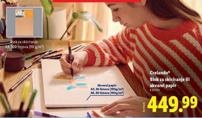 Crelando® Blok za skiciranje ili akvarel papir