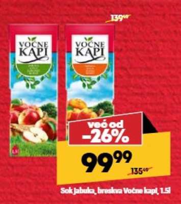 Sok jabuka, breskva Voćne kapi, 1.5l