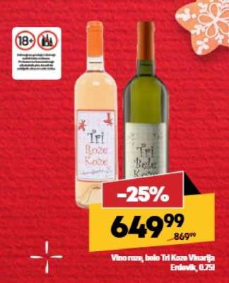 Vino roze, belo Tri Koze Vinarija Erdevik, 0,75l