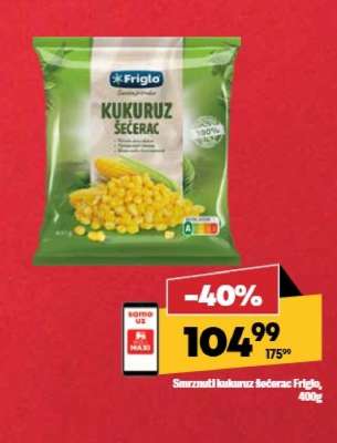 Smrznuti kukuruz šećerac Friglo, 400g