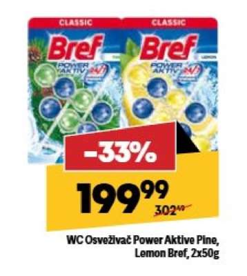 WC Osvěživač Power Aktive Pine, Lemon Bref, 2x50g