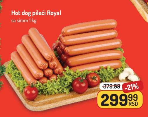Hot dog pileći Royal sa sirom 1 kg