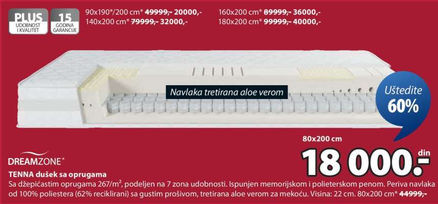 DREAMZONE TENNA dušek sa oprugama