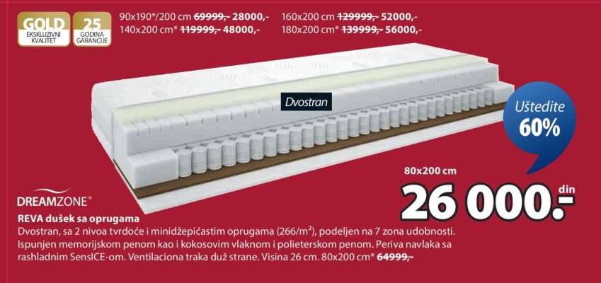 DREAMZONE REVA dušek sa oprugama