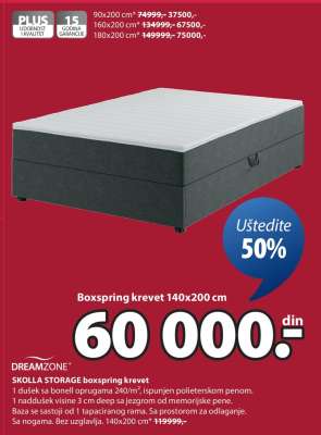 BOXSPRING KREVET 140x200 CM