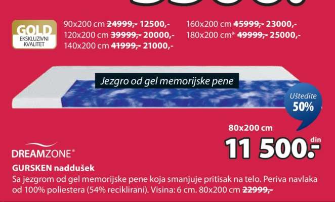 DREAMZONE GURSKEN naddušek 80x200 cm