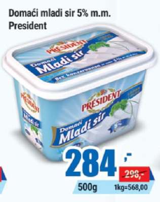 Domaći mladi sir 5% m.m. President