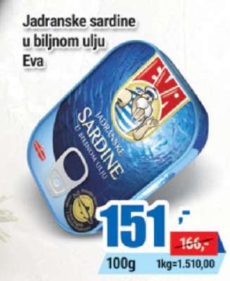 Jadranske sardine u biljnom ulju Eva