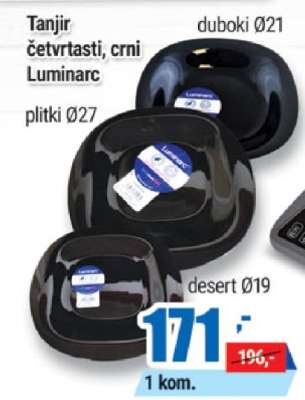 Tanjir četvrtasti, crni Luminarc