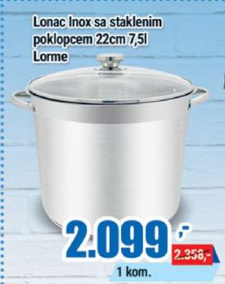 Lonac Inox sa staklenim poklopcem 22cm 7,5l Lorme