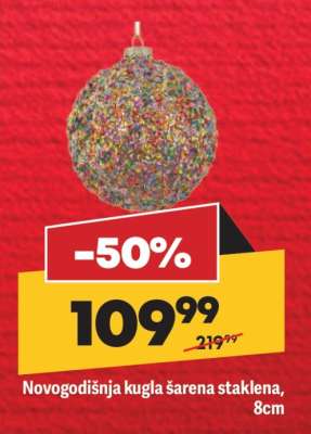 Novogodišnja kugla šarena staklena, 8cm