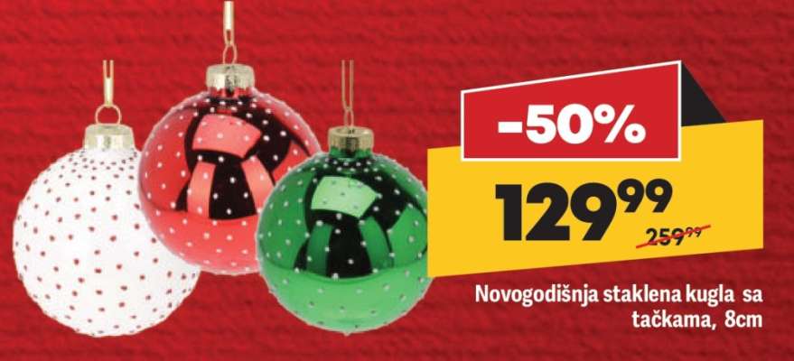 Novogodišnja staklena kugla sa tačkama, 8cm