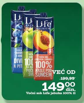 Voćni sok Life jabuka 100% 1l