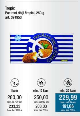 Tropic Panirani riblji štapići, 250 g