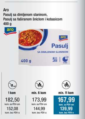 Aro Pasulj sa dimljenom slaninom, Pasulj sa faširanom šniclom i kobasicom